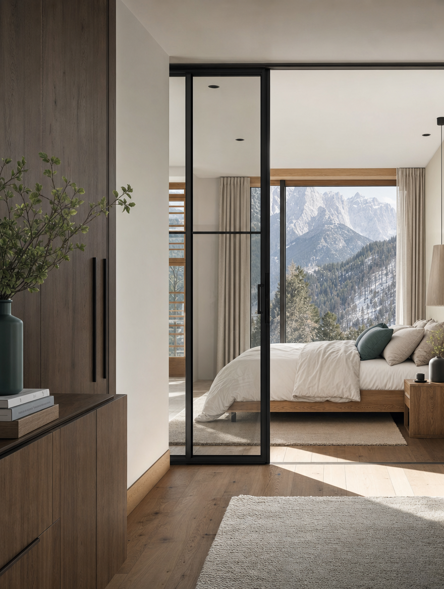 Schlafzimmer mit Bergblick